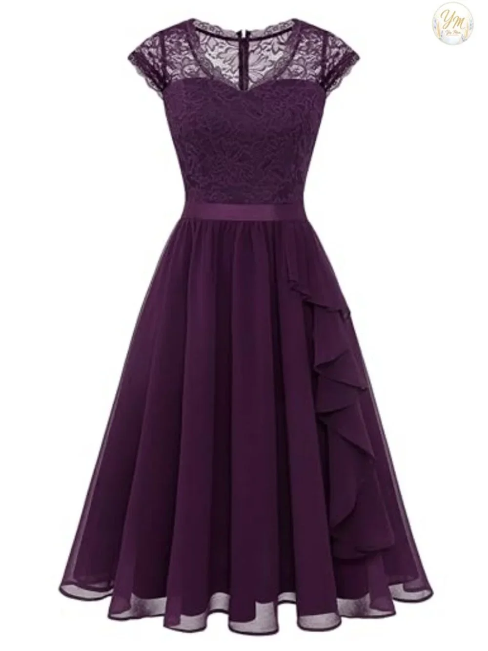 Ruffle Lace Cocktail Dress, Semi Formal Prom Dress, A-line Floral